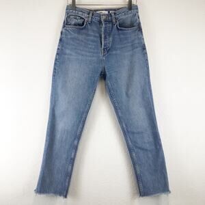 Re/Done Levi's High Rise Stove Pipe Medium Vain Upcycled Raw Hem Crop Jeans READ